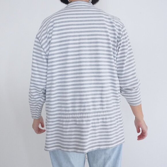 Vintage Eddie Bauer Grey White Button Up String Waist 100% Cotton Shirt M - Picture 3 of 12